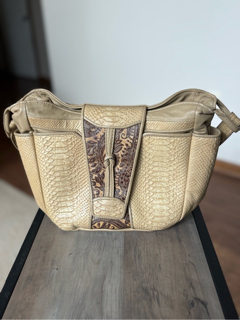 Vintage D’Onofrio alligator embossed leather crossbody with Paisley Accent